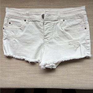 Women's White Distressed Denim Shorts Low Rise